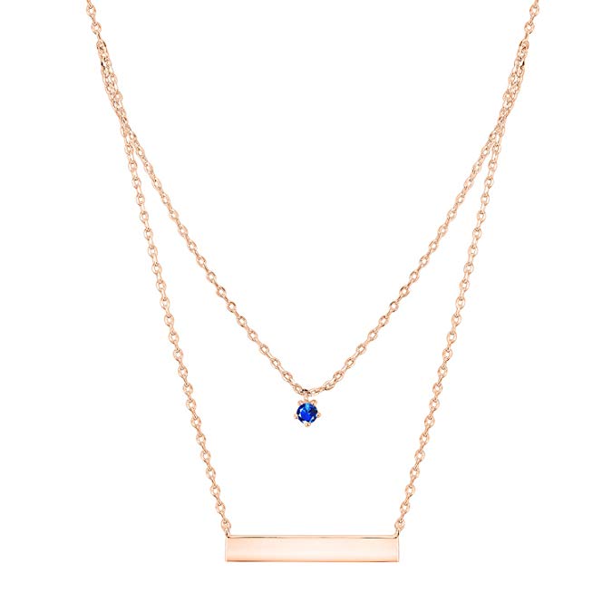 PAVOI 14K Gold Plated Swarovski Crystal Birthstone Necklace Bar Pendant Engravable Customizable 16"   2" Extender