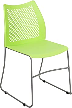 Flash Furniture HERCULES Series 661 lb. Capacity Green Stack Chair with Air-Vent Back and Gray Powder Coated Sled Base