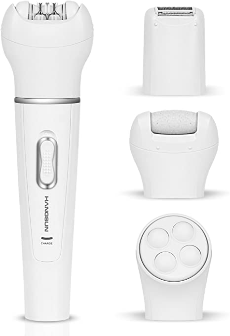 Hangsun Epilator Hair Removal for Women Cordless Rechargeable Lady Shaver, Pedicure Hard Skin Remover, Massage Roller for Women Face Care - 4 in 1 Kit
