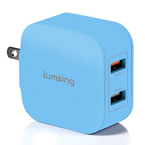 Lumsing Quick Charge 2 Port Wall Charger, 20W QC2.0 Dual USB Port Travel Charger for iPhone,Samsung Galaxy S5 S6 Edge Note 4 5, Google Nexus 6, Sony Xperia Z3 Z4 Tablet-Blue