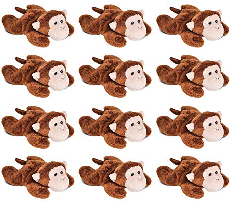Wildlife Tree 3.5 Inch Monkey Mini Small Stuffed Animals Bulk Bundle of Zoo Animal Toys or Jungle Safari Party Favors for Kids Pack of 12