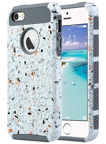 ULAK Protective Case for iPhone SE/iPhone 5S/iPhone 5, Slim Fit Protection Case Hybrid Scratch Resistant Hard Back Cover Shock Absorbent TPU Bumper Protective Cover, Terrazzo Pattern