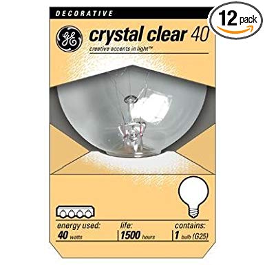 GE 12980-6 40 Watt Globe G25 Light Bulb, Crystal Clear, 12-Pack