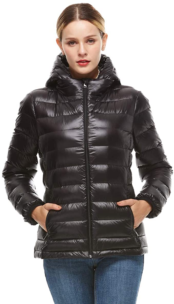 Universo Women's Down Jacket Lightweight Packable Puffer Coats Winter Outerwear with Removable Hood