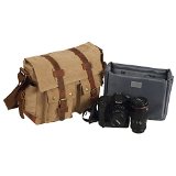 Polare Canvas Cowhide Leather DSLR SLR Camera Shoulder Messenger Bag