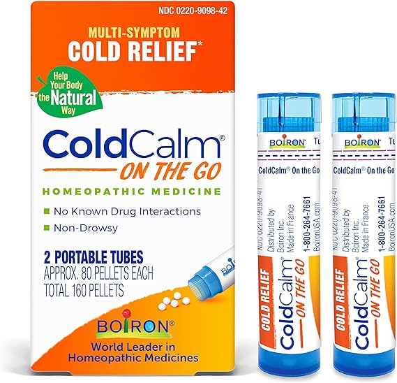 Boiron ColdCalm On The Go Cold Relief for Sneezing, Runny Nose, Nasal Congestion, and Sore Throat - 2 Count (160 Pellets)