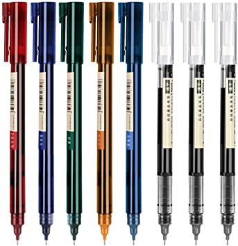 MyLifeUNIT Rolling Ball Pens, 8 Pieces Quick-drying Ink Retro Pens, 0.5 mm Extra Fine Point Pens with 6 Assorted Colors
