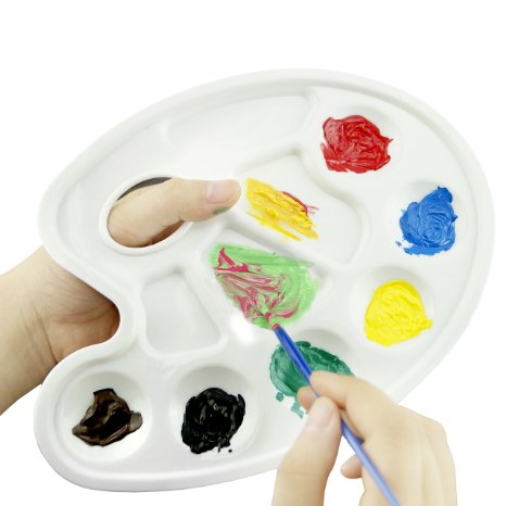 Tray Palette- 10 Pieces Traditionally Shaped Paint Tray Palettes with Thumb Hole - For Different Arts and Crafts Projects- With Kare and Kind Retail Packaging 10 Pieces White
