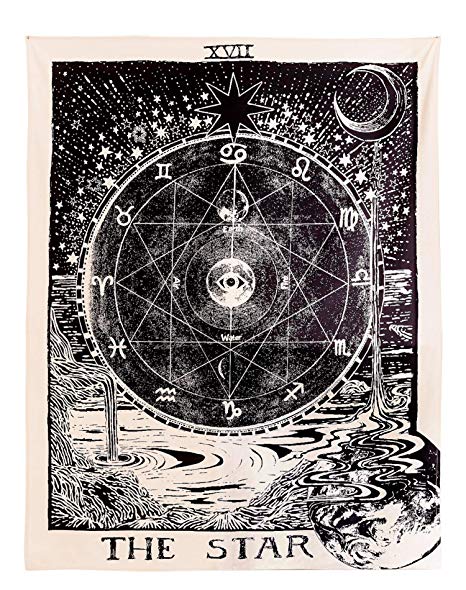 Muses Boutique Tarot Star Tapestry Black and White Wall Hanging Bohemian Hippie Ethnic Wall Art Boho Hippy Queen Bedspread Dorm Decor Yoga Mat Beach Rugs Towel Meditation Tapestries (Star)