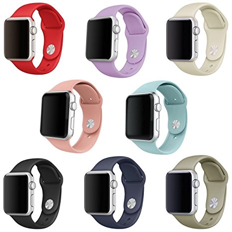 Band for Apple Watch 38mm, Soft Silicone Sport Strap Replacement iWatch Wristband for Apple Watch Series 3 Series 2 Series 1 Sport Edition Nike Versions Women, 8 Pack (38 Large)