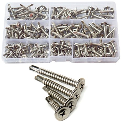 Wafer Head Self Drilling Pan Head Washer Philips Sheet Metal Tek Modified Truss Head Self Driller Screws Assortment Kit 304Stainless Steel 195pcs,(#8 #10)