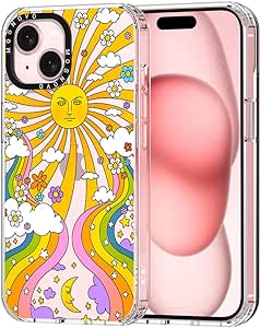 MOSNOVO Compatible with iPhone 15 Case, [Buffertech 6.6 ft Drop Impact] [Anti Peel Off Tech] Clear TPU Bumper Shockproof Phone Case Cover with 70's Psychedelic Groovy Art Designed for iPhone 15 6.1"