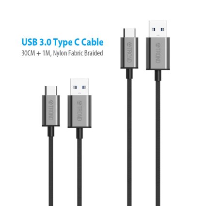 TROND® USB 3.0 Type C Charger Cable Braided (2-Pack, 1ft 3.3ft, 56kΩ Pullup Resistor, Sync & Charging), For Apple MacBook 12 inch, Google Chromebook Pixel, Nexus 5X 6P, Lumia 950/XL, OnePlus 2 & More