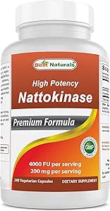 Best Naturals High Potency Nattokinase 4000 FU Per Serving/ 200 mg per Serving, 240 Vegetarain Capsules. Non-GMO, Gluten Free.