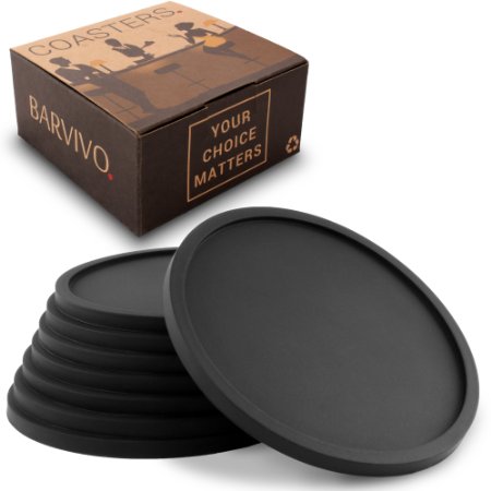 1 Best Drink Coasters by Barvivo - Danish Design and Quality Eco-Friendly Coaster Set of 8 - Love it or Return it Top Grade Silicone Ensure a Great Table Grib Ideal for any Occasion and Drinks
