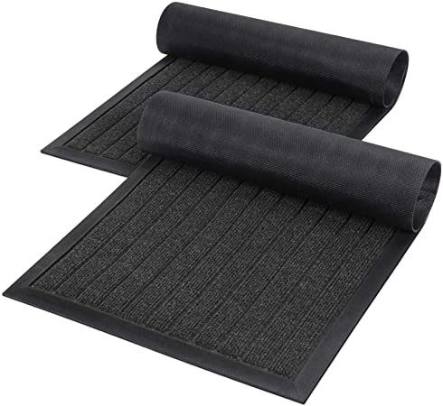 Lifewit 2 Pack Indoor Mat Door Mat Heavy Duty Non Slip Rubber Backing Doormat Entrance Low-Profile Rug Trap Dirt for Front Door, Entry, Garage, Patio, High Traffic Areas, 29.5×16.9 in, Grey