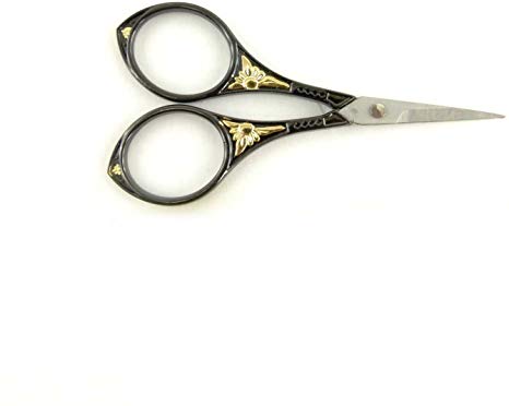 Antique Style Heirloom Craft Embroidery Scissors w/ Decorative Cast Handles Sun Motif - Black - BambooMN