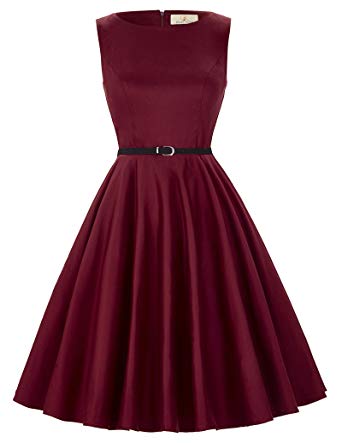 GRACE KARIN Boatneck Sleeveless Vintage Tea Dress with Belt