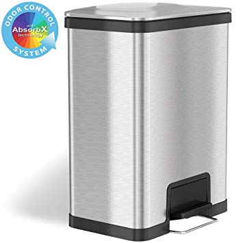 iTouchless Airstep 13 Gallon Step Pedal Trash Can with Odor Control System, Commercial Grade Stainless Steel Kitchen Garbage Bin for Home and Office, Silent Lid Open and Close