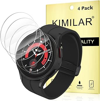 KIMILAR 4 Pack Screen Protector compatible with Samsung Galaxy Watch 5 Pro 45mm, Waterproof Tempered Glass Screen Protector Cover for Galaxy Watch 5 Pro [9H Hardness] [Crystal Clear] [Scratch Resist]