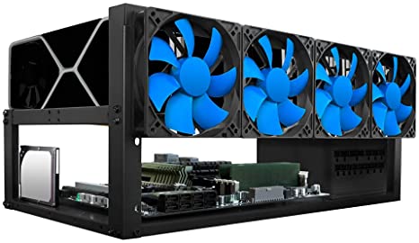 Kingwin Bitcoin Miner Rig Case W/ 6 GPU Mining Frame - Expert Crypto Mining Rack W/ Placement for Motherboard for Mining - Air Convection to Improve GPU Cryptocurrency