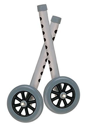 Drive Medical 5" Walker Wheels with Two Sets of Rear Glides for Use with Universal Walker, Gray