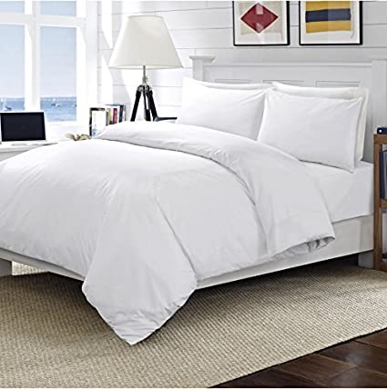 Linens World 200 Thread Count 100% Egyptian Cotton Duvet Quilt Cover Bedding Sets with Pillow cases (White, Double)
