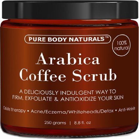 100% Natural Arabica Coffee Scrub with Organic Coffee, Coconut and Shea Butter - Best Acne, Anti Cellulite and Stretch Mark treatment, Spider Vein Therapy for Varicose Veins & Eczema 8.8oz (1 Pack)