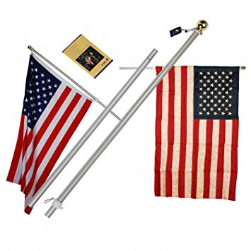 A-One 6Ft Brushed Aluminum Tangle Free Flag Pole - Heavy Duty Classical American US Outdoor Wall Mount FlagPole Kit for Residential or Commercial, Wind Resistant & Rust Free. Silver