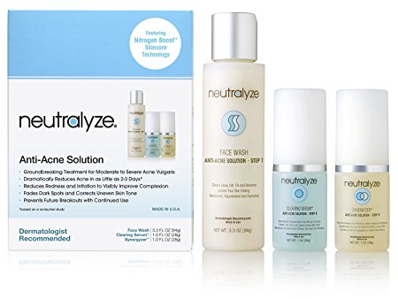 Neutralyze Moderate to Severe Acne Treatment - Maximum Strength Anti Acne Medication, Face Wash (3.3 Ounce), Clearing Serum (1 Ounce) & Synergyzer (1 Ounce)