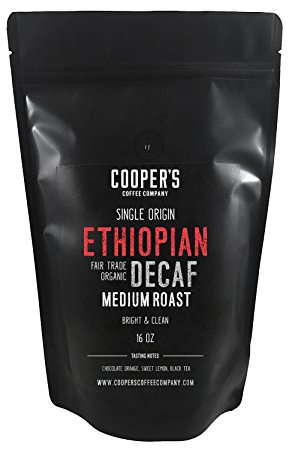 Organic Fair Trade Ethiopian Decaf Swiss Water Processed SWP, Whole Bean Coffee (16oz Whole Bean)