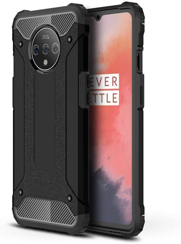 OnePlus 7T Case, TPU  PC Iron Armor Shockproof Designed Case，Full Body Dual Layer Rugged Cover for OnePlus 7T Case (Black)