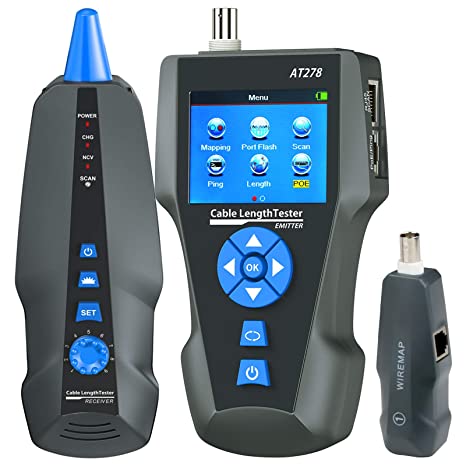 Network Cable Tester, Network Tester with TDR, Network Toner Tester with AC Filter, AT278 Multi-Functional Wire Tracker for RJ45, RJ11, BNC, Metal Cable, PING/POE