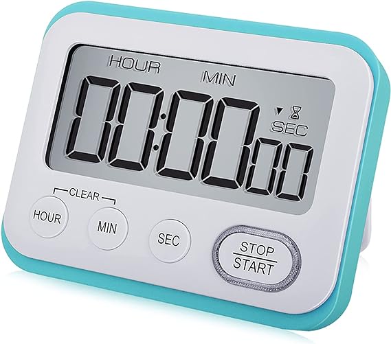 Digital Kitchen Timer Magnetic Loud Alarm, Large LCD Screen Silent/Beeping Multi-Function for Teachers Classroom Kids, Sky Blue