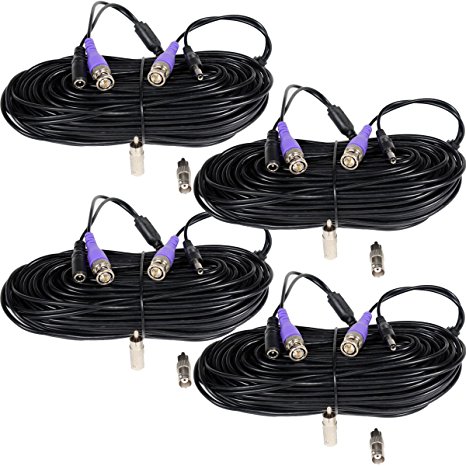 VideoSecu 4 Pack 100ft HD Security Camera Video Power Cables Pre-made All-in-One Extension Wire Cord with BNC RCA Connectors for 720P 960P 960H CCTV Surveillance Camera DVR System CBHD1004 WT6