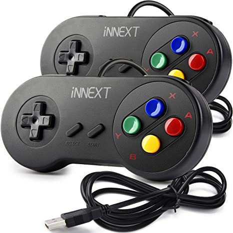 2 Pack iNNEXT SNES Retro USB Controller Gamepad Joystick, USB PC Super Classic Controller Joypad Gamestick for Windows PC MAC Linux Raspberry Pi 3 Sega Genesis Higan