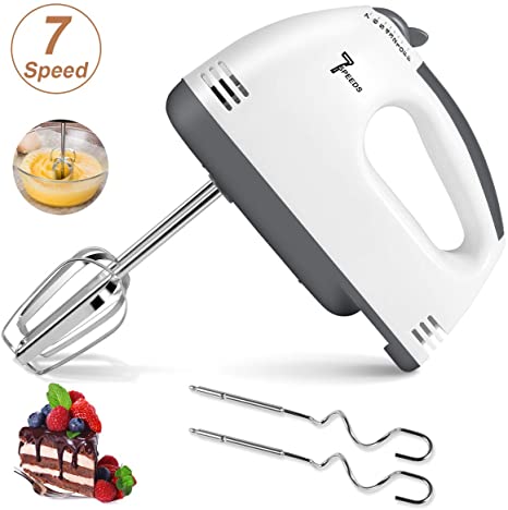 Hand Mixer Electric, 2020 New Lightweight Handheld Whisk, 7-Speed Hand-Held Electric Mixer Stainless Steel Egg Whisk with Beaters Sticks and Dough Sticks for Whipping Cream, Dough, Cakes, Bread Maker