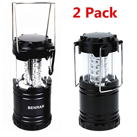 Benran LED Lantern Flashlights - Camping Lantern - Collapses - Suitable for: Hiking, Camping, Emergencies - Lightweight - Water Resistant (Black 2 Pack)