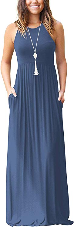 PCEAIIH Women's Casual Sleeveless/Long Sleeve Maxi Dress Loose Long Dresses with Pockets