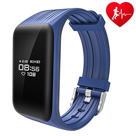 Dawo Fitness Tracker Watch IP68 Waterproof Activity Wireless Smart Bracelet with Continuous Heart Rate Monitor Step Calorie Sleep Counter Bluetooth Wristband Pedometer Sports Smart Band(Blue)