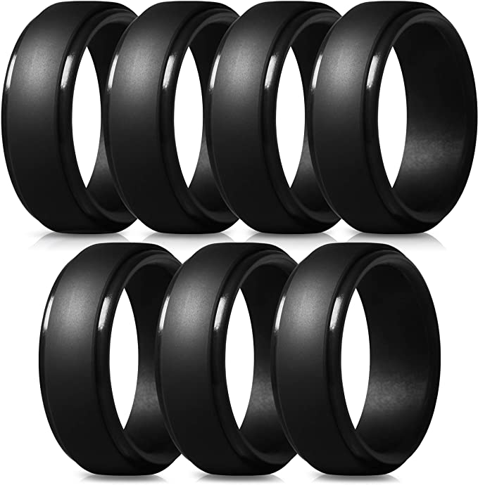 ThunderFit Silicone Rings for Men - 7 Rings / 4 Rings / 1 Ring Step Edge Rubber Wedding Bands 10mm Wide - 2.5mm Thick