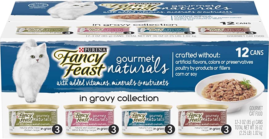 Fancy Feast Gourmet Naturals Gravy Collection,with Added Vitamins, Minerals and Nutrient Variety Pack 12-3OZ CANS