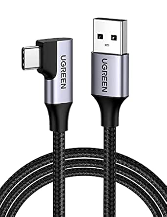 UGREEN Câble USB C vers USB 3.0 Coudé Charge Rapide 3A Nylon Tressé Compatible avec iPhone 15 Plus Pro Max Galaxy S24 Plus Ultra S23 S22 A54 A34 A14 Redmi Note 12 Pro 11 P60 Manette PS5 (2M)