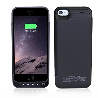 YHhao for iPhone 5s Charger Case, iPhone 5 Battery case , 4200mah External Battery Bank with Kick Stand for Apple iPhone 5s/5/5c, Full Body Protection (no cable included) (Black)