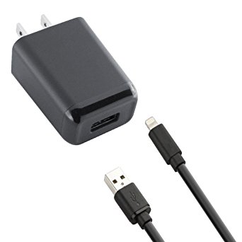 KEY 2.4A Wall Charger w/ [Apple MFI Certified] Lightning Cable - Retail Packaging - Black
