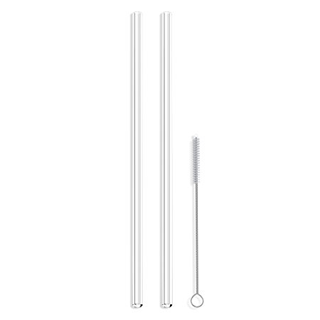 Hummingbird Glass Straws Clear 12" x 7 mm Long Reusable Straw Designed for Yeti and Starbucks Style Tumblers Made Wth Pride in USA - 2 Pack With Cleaning Brush (Straight)