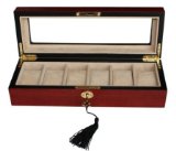 Sodynee Elegant 6 Piece Wood Watch Box Display Case and Storage Organizer Jewelry Box Cherry Color