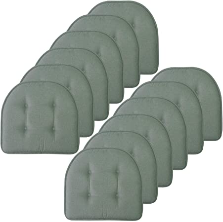 Sweet Home Collection Chair Cushion Memory Foam Pads Tufted Slip Non Skid Rubber Back U-Shaped 17" x 16" Seat Cover, 12 Pack, Scuba Green