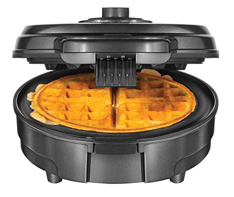 Chefman Anti-Overflow Belgian Waffle Maker w/Shade Selector & Mess Free Moat, Round Waffle-Iron w/Nonstick Plates & Cool Touch Handle, Measuring Cup Included, Grey