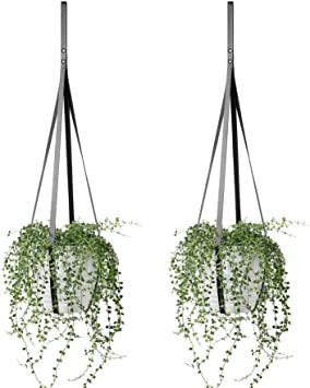 POTEY 620203 Vegan Leather Plant Hanger - Modern Hanging Planter for Decorative Plant Pots Indoor Outdoor Hanging Plant Holder for Home Decor 2-Pack 35 inch,Black